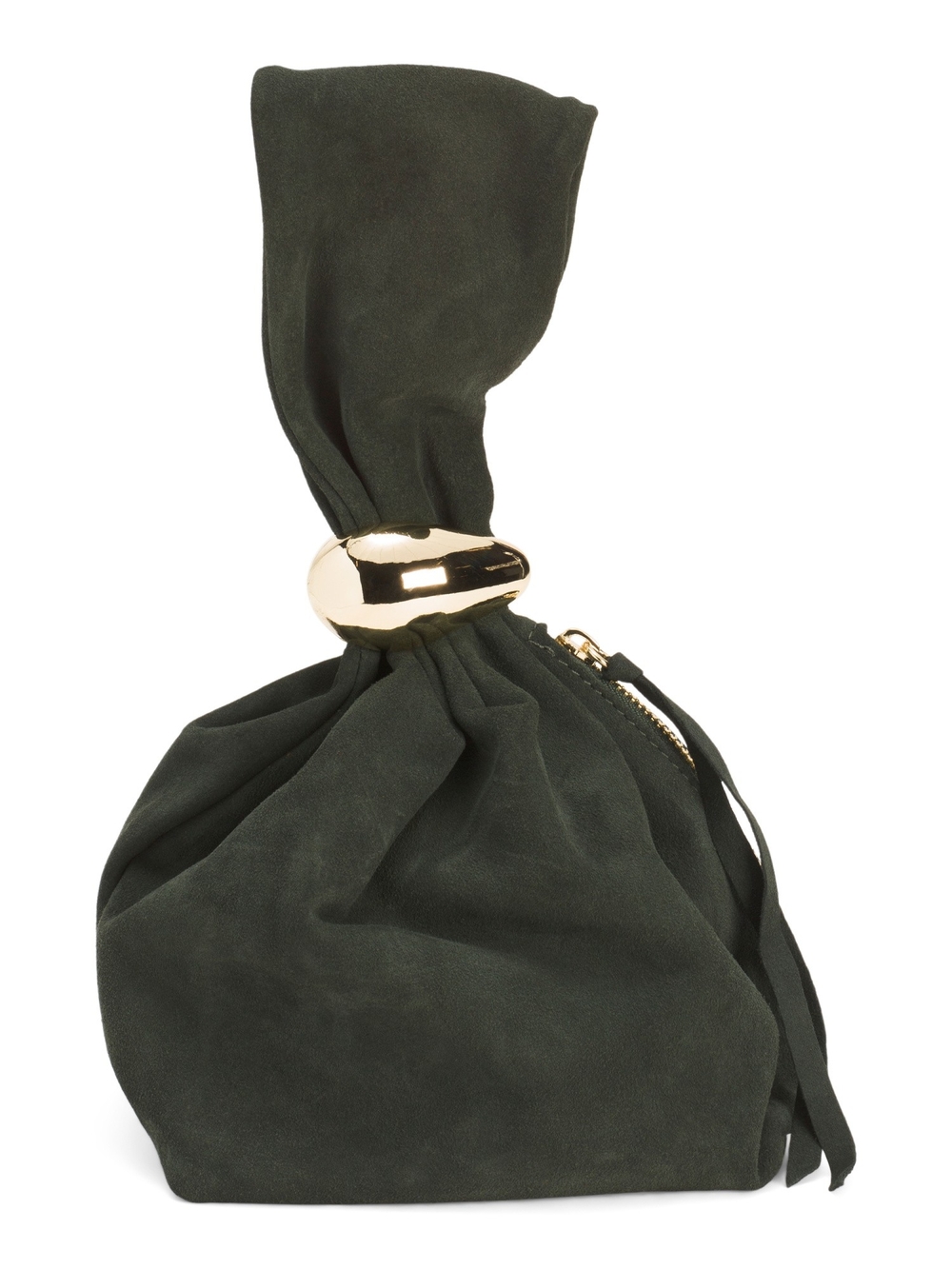 Olive Suede Wristlet with Gold Ring Accent
